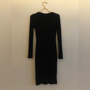 REFORMATION BLACK LONG-SLEEVED MIDI KNIT DRESS, SIZE XS
